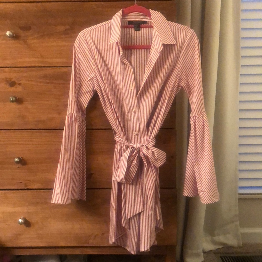 Bell Sleeve Tunic Button Up Top